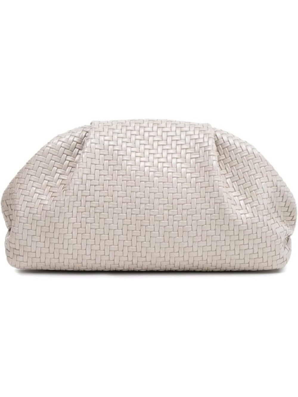 Womens Beige Woven Intrecciato Ruched Dumpling Clutch Evening Bag Party Purse